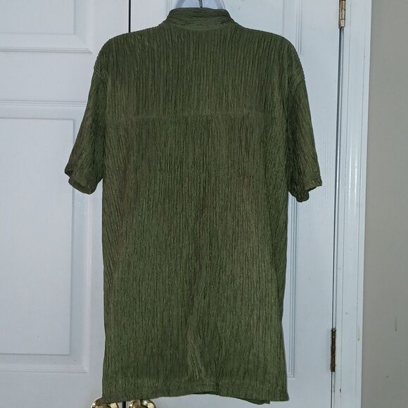 JL J.P.L.A. olive green crinkle blouse with attached tie  Sz NWOT - Picture 4 of 7